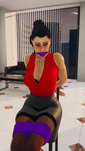 Purple Ballgagged Videogame Girl Tied To Chair - upornia.com on poweredporn.com