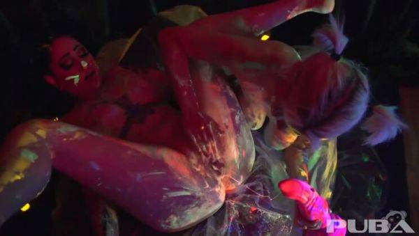 Nadia & Ophelia: Big-Titted Babes in Colorful Cock Threesome - Ophelia Rain, Nadia White & Phil Colons - porntry.com on poweredporn.com