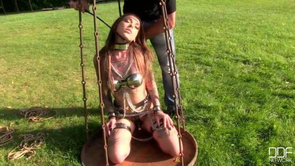 Lauren - Outdoor Brunette with Tattoo in BDSM Play - veryfreeporn.com on poweredporn.com