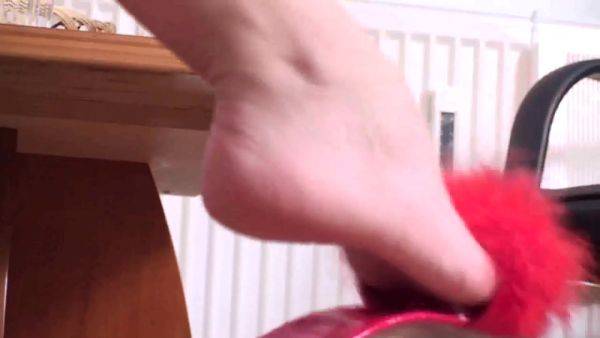 Dangling red feather heels by Foot Girls - hotmovs.com on poweredporn.com