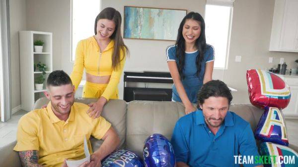 Insolent teen babes swap their stepdads in crazy home foursome - hellporno.com on poweredporn.com