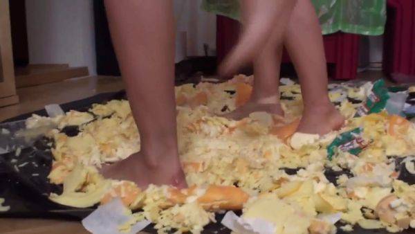 Sluts trampling food in the living room by Foot Girls - hotmovs.com on poweredporn.com