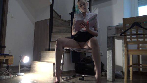 Hot Blonde From Finland In Stockings And With A Miniskirt No Panties Tries To Seduce Her Teacher By Playing With Her Cock With Mimi Cica - upornia.com - Finland on poweredporn.com