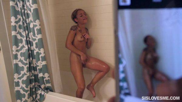 Sis likes to fool around at the shower while her stepbrother is spying on her - hellporno.com on poweredporn.com