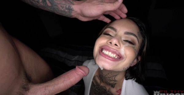 Sweet babe with sexy tattoos gets intimate with a big dick until sperm covers her face - alphaporno.com on poweredporn.com