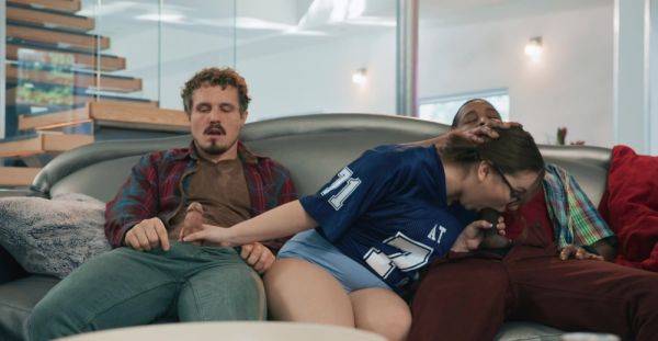 Curvy woman throats both dicks and fucks in a fantastic FFM play - xbabe.com on poweredporn.com