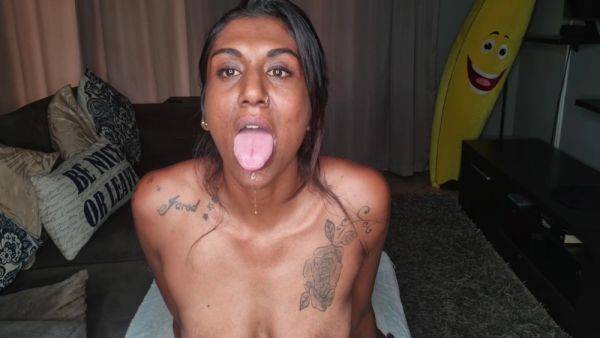 On The Couch - Desi Sits Drooling As She Sticks Out And Wiggles Her Tongue Around - desi-porntube.com on poweredporn.com