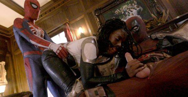 Insolent ebony fucked by two Spider men in loud MMF rounds - alphaporno.com on poweredporn.com