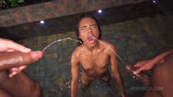 1.50m slim Braziliann Jasmine Santanna dominated, fucked and peed by girl & 3 cocks (Pee, lezdom, anal, bully, 3on1, Double penetration, ATM) OB101 - PissVids - hotmovs.com on poweredporn.com