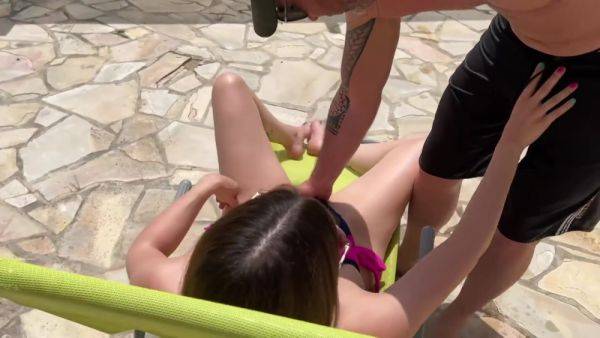 Alice takes advantage of a stud by the pool! - hotmovs.com on poweredporn.com