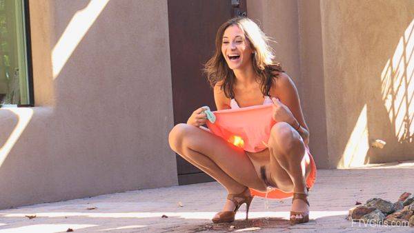 Slender babe pees in the street and masturbates like a little whore - xbabe.com on poweredporn.com