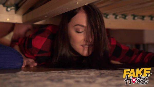 Slutty bitches are stuck under a bed in a fake hostel... - anysex.com on poweredporn.com