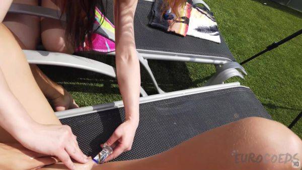 Ginger Lea And Miss Pussycat Have Some Outdoor Sunbathing Dildo Mutual Masturbation And Jacuzzi Time - hotmovs.com on poweredporn.com