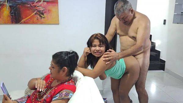 Old fart sneaky fucked his step-granddaughter while his wife watching series - anysex.com on poweredporn.com