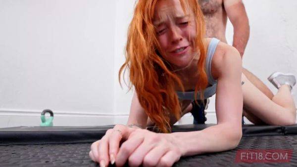 Fitness redhead ends up servicing big cock - anysex.com on poweredporn.com