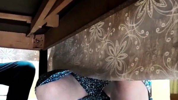 Svetlana spreads her legs under the table 2 - drtuber.com on poweredporn.com