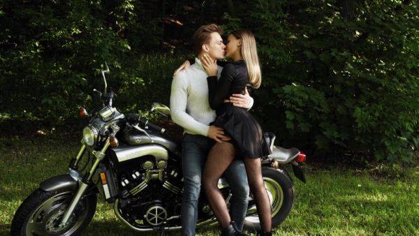 Luxury blonde has fantastic outdoor sex on motorbike - anysex.com on poweredporn.com