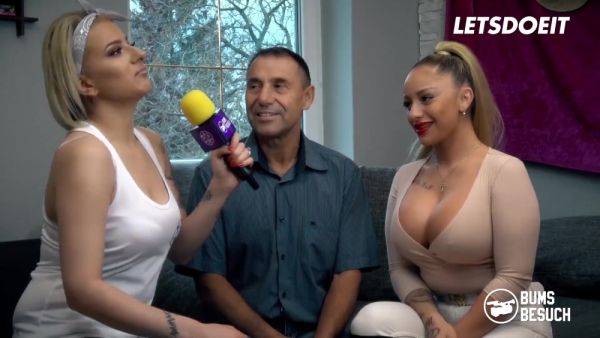 A lucky old man is having sex with a busty and slutty chick with a lot of tattoos - anysex.com - Germany on poweredporn.com