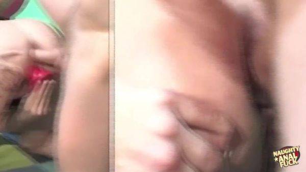 Riding Her Huge Dildo Helps The Thick Blonde Stretch Her Booty For His Big Dick - hotmovs.com on poweredporn.com