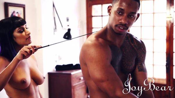 Dominating brunette trains her black male slave - anysex.com on poweredporn.com