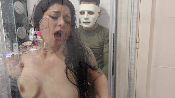 Sneaky masked stranger pounds eager latina in shower - anysex.com on poweredporn.com