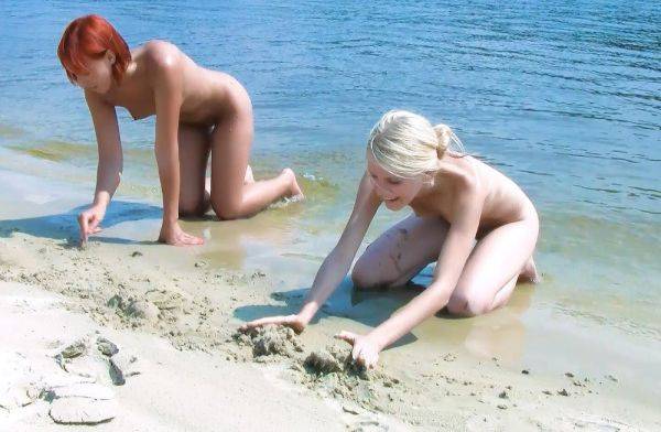 Skinny and young nudist ladies fool around on the beach - hclips.com on poweredporn.com