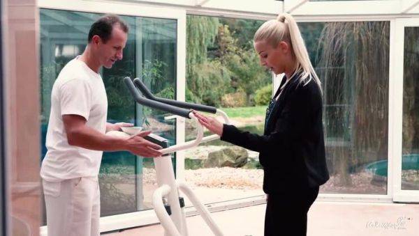 Stunning Blonde Czech, Karol Lilien, Screws Fitness Coach by the Stairs - porntry.com - Czech Republic on poweredporn.com