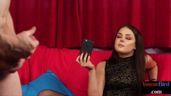 CFNM voyeur babe teases man who jerks off hard cock for her - hotmovs.com - Britain on poweredporn.com