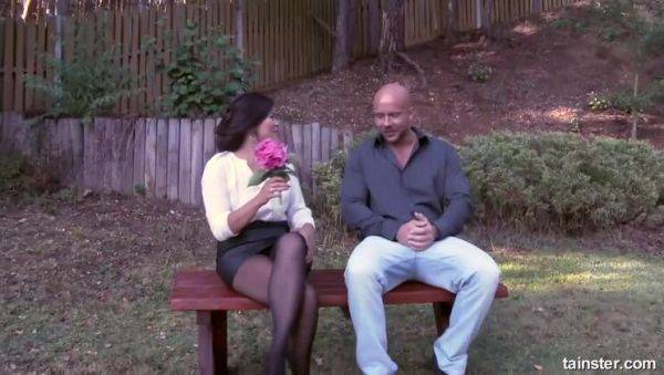 Brunette MILF in Lingerie & Stockings Gets Ravished Outdoors - xxxfiles.com on poweredporn.com