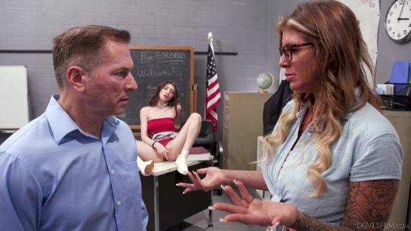 Insolent schoolgirl fucks with her stepdad and the busty teacher - hellporno.com on poweredporn.com