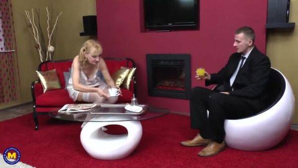 Mature blonde in stockings receives cumshot from toyboy - veryfreeporn.com on poweredporn.com