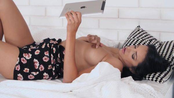 Playful Brunette Takes Half-naked Photos - hotmovs.com on poweredporn.com