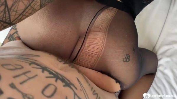 Beauty in black pantyhose rides a cock - hotmovs.com on poweredporn.com
