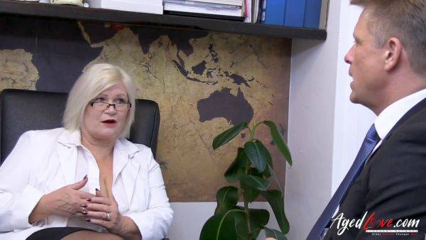 Kinky boss challenges employee to a steamy threesome with lingerie-clad blonde and high heels - sexu.com on poweredporn.com