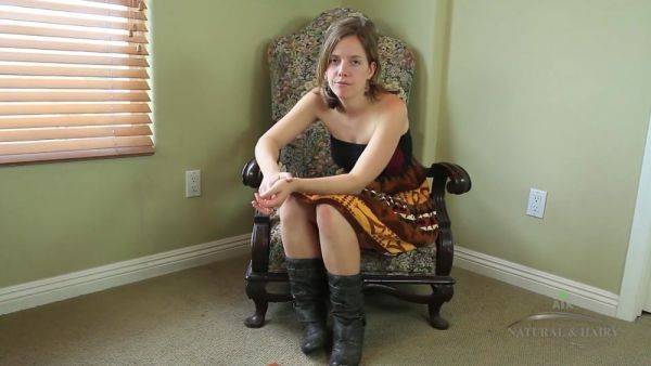 Anna Gives An Interview, Slowly Stripping Out Of Her Clothes, And Touching Her Blonde Hairy Pussy - hotmovs.com on poweredporn.com