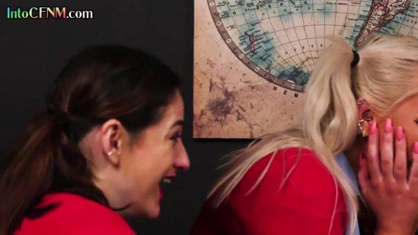 CFNM British students suck professor cock in college 3some - hotmovs.com - Britain on poweredporn.com