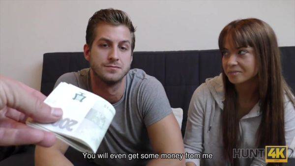 Slim Cutie Agrees To Fuck With a Stranger In Front Of Her BF In Exchange For Money & Lodgment - anysex.com on poweredporn.com