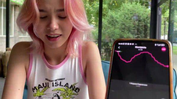 Walking downtown with his gf while she has vibrator inside - anysex.com on poweredporn.com