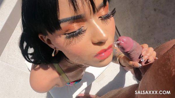 Latina slut throats hungry cock in golden shower perversions - xbabe.com on poweredporn.com