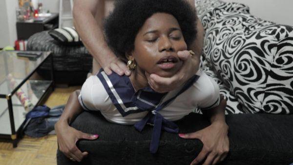 Horny ebony teen wearing Japanese schoolgirl uniform fucks like a pro - anysex.com - Japan on poweredporn.com