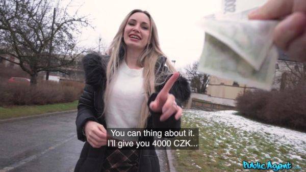 Pretty Slim Blonde Hottie Flashes Her Big Boobs & Lets a Public Agent Fuck Her Hard To Get Money - anysex.com on poweredporn.com