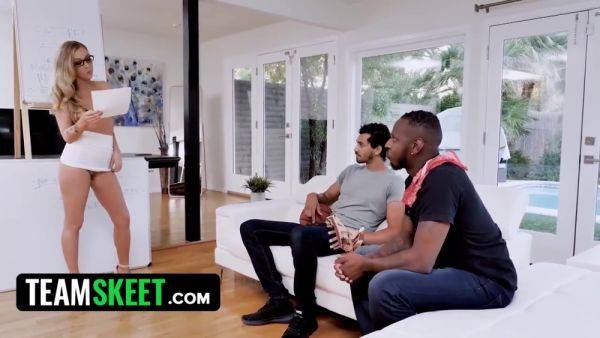 Attractive Blonde Teen 18+ Karla Kush Strokes Two Massive Black Cocks At The Same Time - videomanysex.com on poweredporn.com