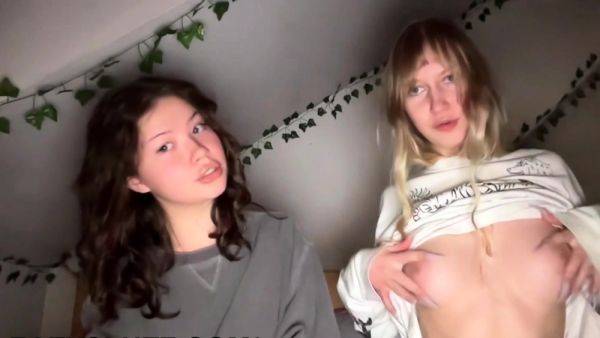 Blonde and Brunette Teen Boobies Show Off - drtuber.com on poweredporn.com