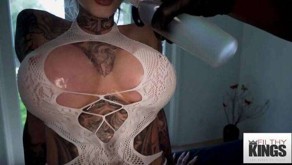 Inked Blonde with Huge Breasts Gets Oiled Up and Fucked - xxxfiles.com on poweredporn.com