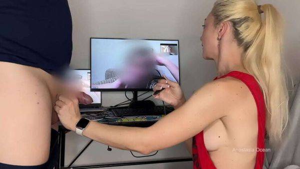 Blonde Anastasia Ocean gives stepmom a close-up view of her husband's big cock on webcam, discussing its impressive size in CFNM action. - veryfreeporn.com on poweredporn.com