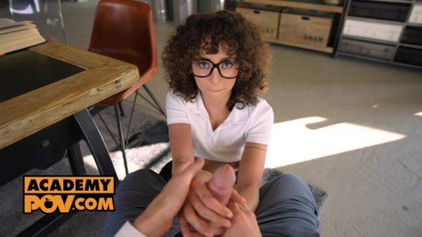 Virgin coed received a gift of fate as a classmate and he helped her have sex for the first time right in the library - anysex.com on poweredporn.com