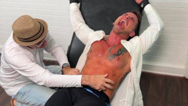 Tied Up Archer Croft Endures Tickles On His Size 8 Feet - drtuber.com on poweredporn.com