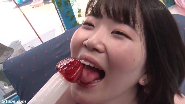 She makes him lick a penis-shaped candy, then strips naked and thrusts the real thing into him. - senzuri.tube on poweredporn.com