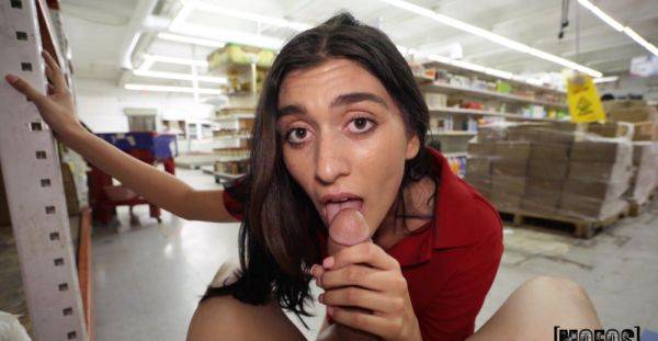 Sweetie gets intimate at the shop with one of the customers - alphaporno.com on poweredporn.com