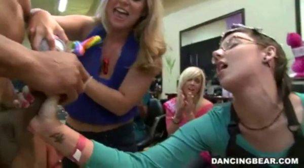 Wild brunettes suck and dance at the barber shop orgy - sexu.com on poweredporn.com